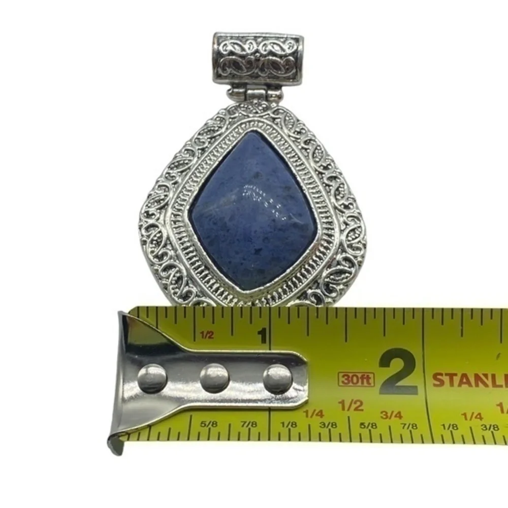 African Sodalite Gemstone Sterling Silver 925 Pendant 2 5/8in